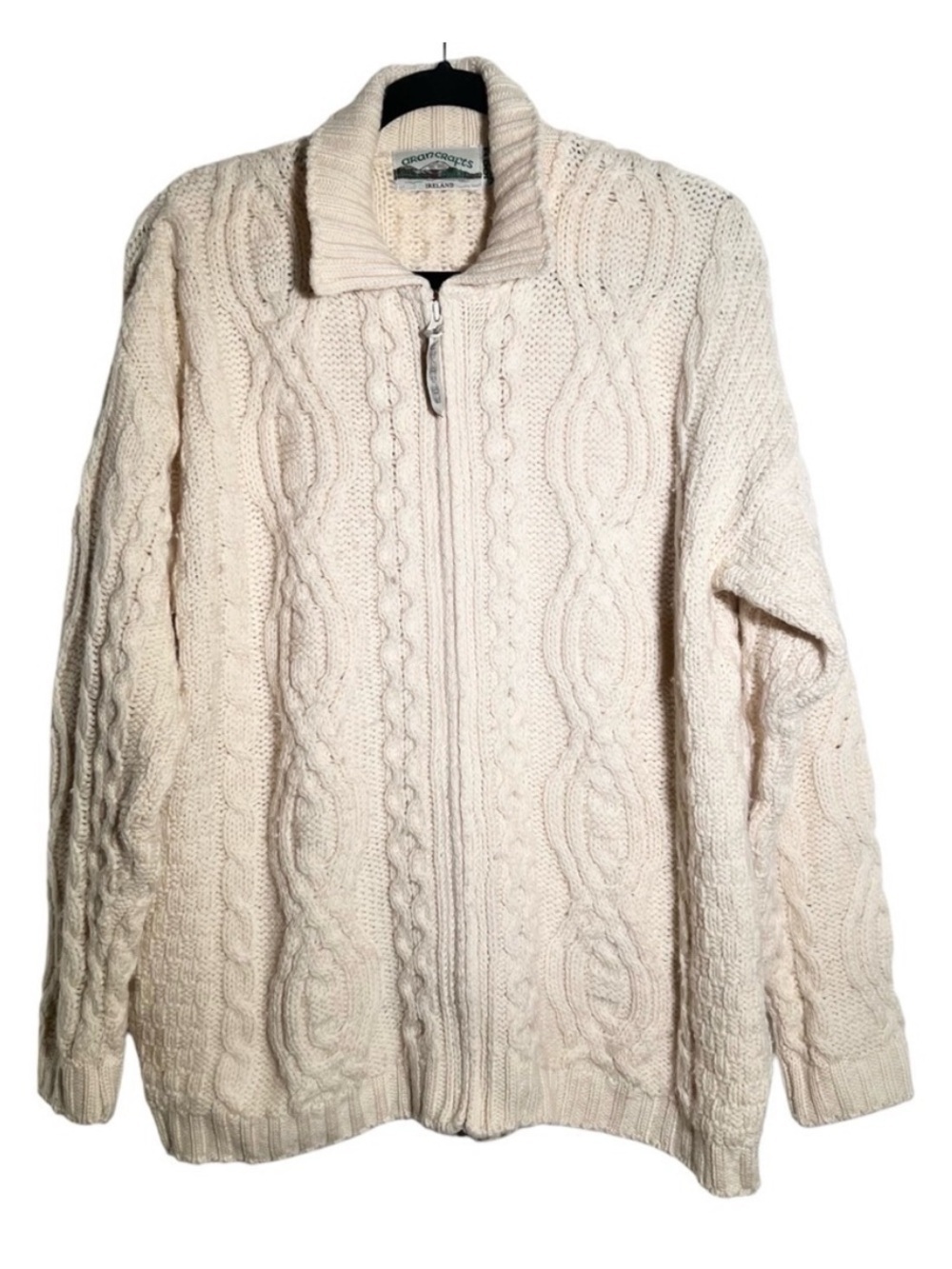 Aran Crafts Cream 100% Merino Wool Cable Knit V Neck Cardigan Medium